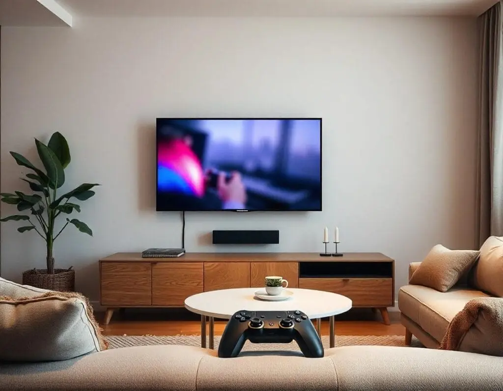 Game Stick sendo iniciado no televisor. Foto: Freepik IA.