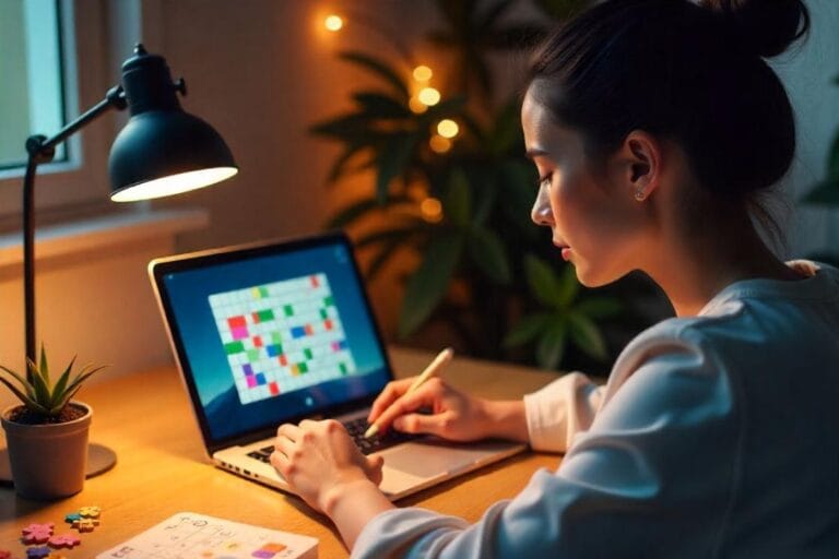 Imagem ilustrativa de uma mulher jogando jogo de raciocínio lógico. Foto: Freepik IA.