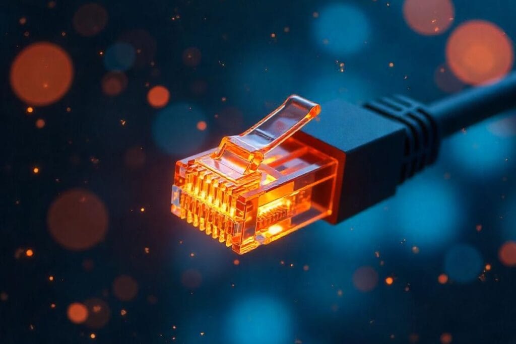 Imagem ilustrativa de um cabo de rede cat6. Foto: Freepik IA.