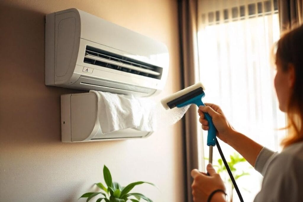 Imagem ilustrativa de higienização ar condicionado. Foto: Freepik IA.