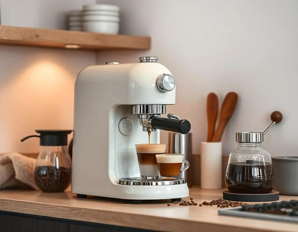 Imagem ilustrativa de uma máquina de café sob a mesa. Foto: Freepik IA.