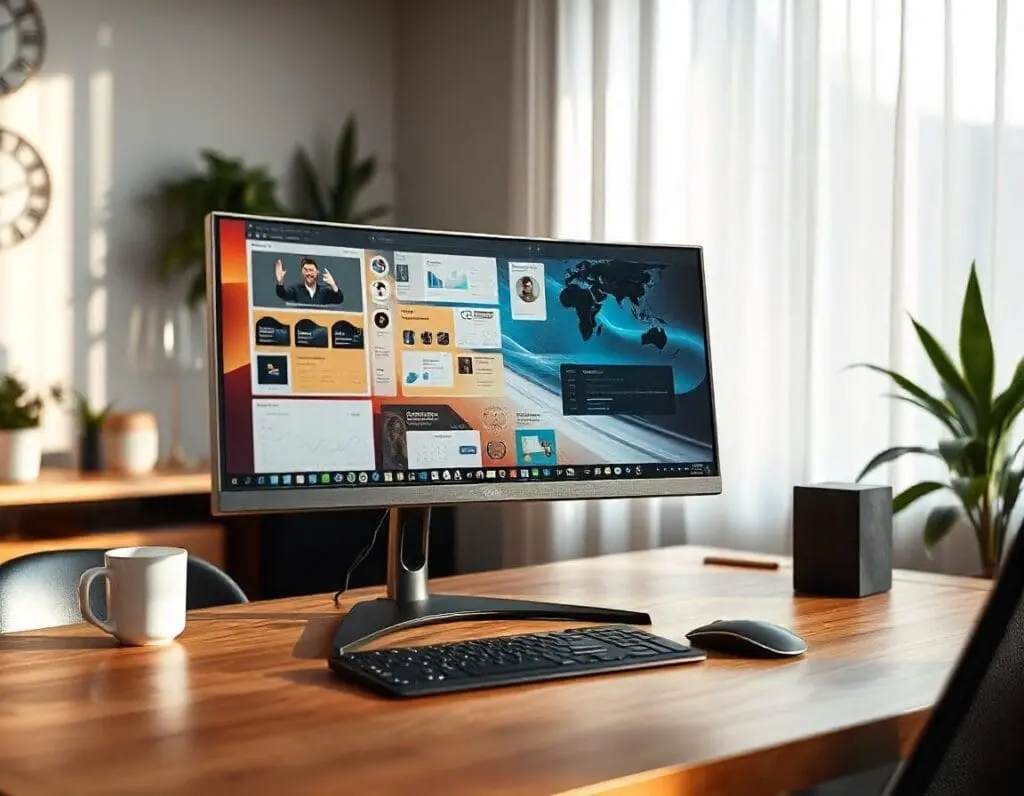 Imagem ilustrativa de um monitor 34 polegadas curvo. Foto: Freepik IA.