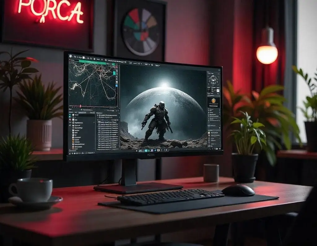 Imagem ilustrativa de um monitor curvo. Foto: Freepik IA.