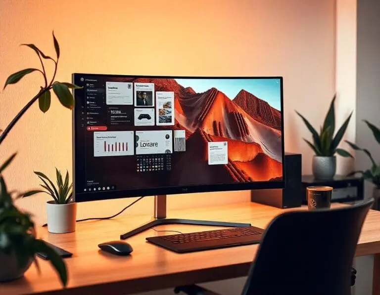 Imagem ilustrativa de um monitor curvo. Foto: Freepik IA.