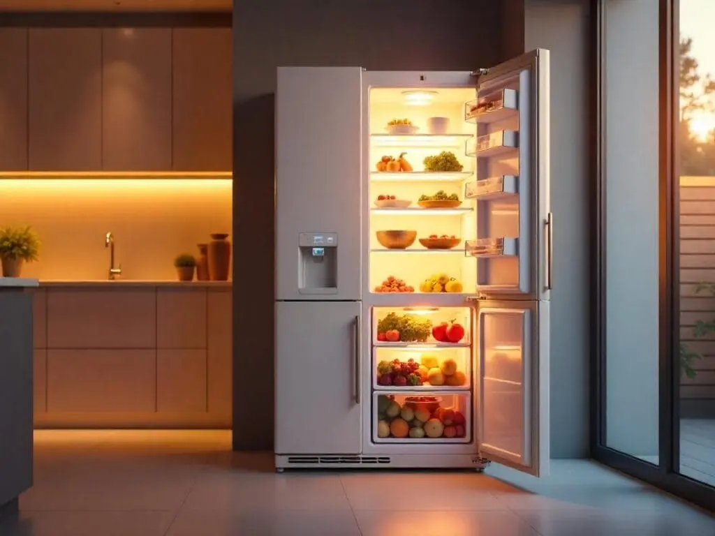 Imagem de um freezer vertical. Foto: Freepik IA.