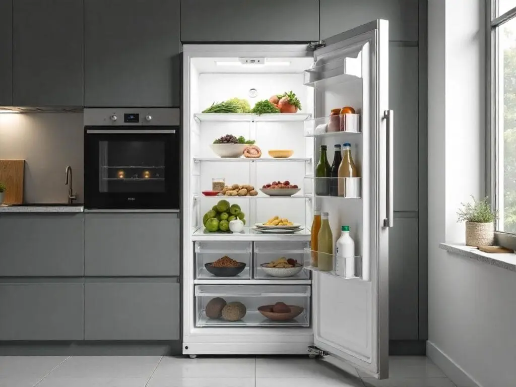 Imagem ilustrativa de um freezer vertical frost free. Foto: Freepik IA.