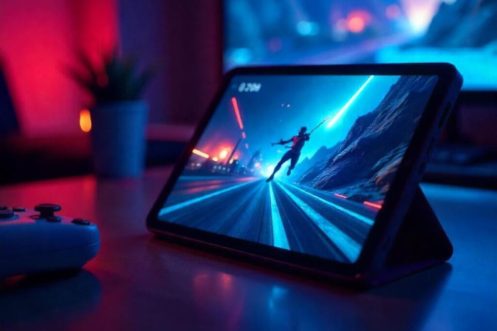 Imagem ilustrativa de um tablet rodando jogo. Foto: Freepik IA.
