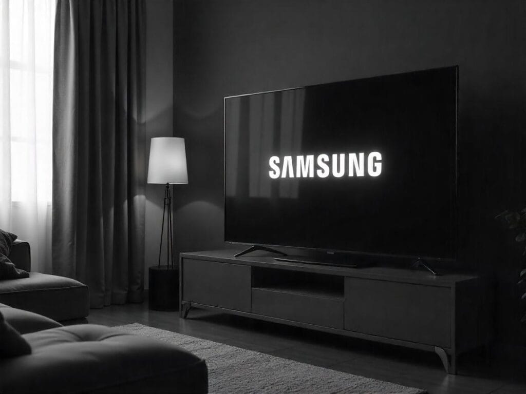 Imagem ilustrativa de uma tv Samsung reiniciando. Foto: Freepik IA.