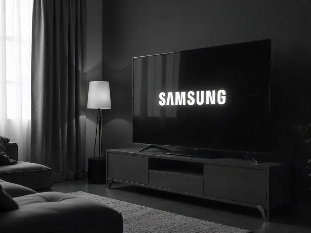 Imagem ilustrativa de uma tv Samsung reiniciando. Foto: Freepik IA.