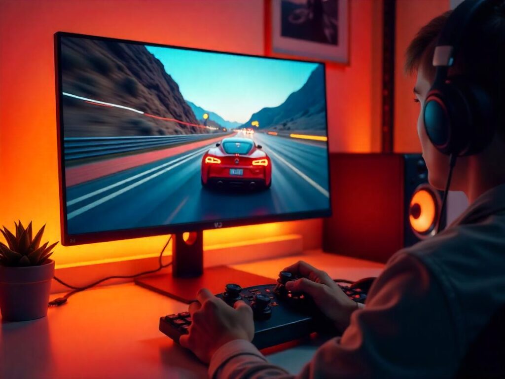 Imagem ilustrativa de um jogo de corrida para PC. Foto: Freepik IA.