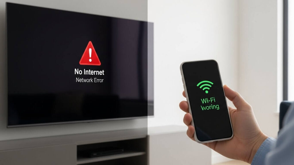 internet funciona no celular mas não na tv
