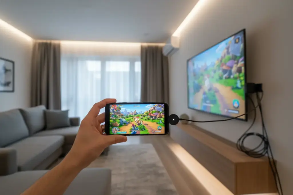 Chromecast espelhando jogos do celular na TV