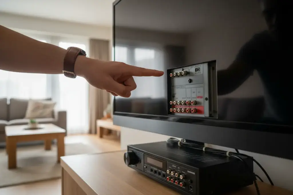 Identificando portas de áudio na TV e som