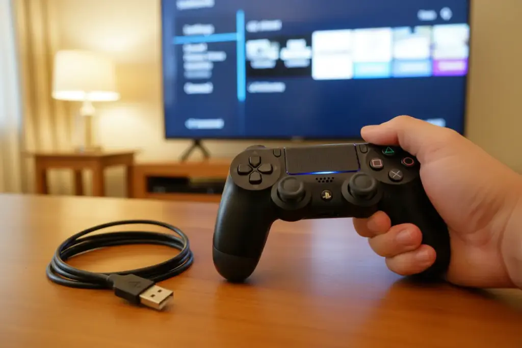 Itens essenciais para conectar controle PS4 na TV.
