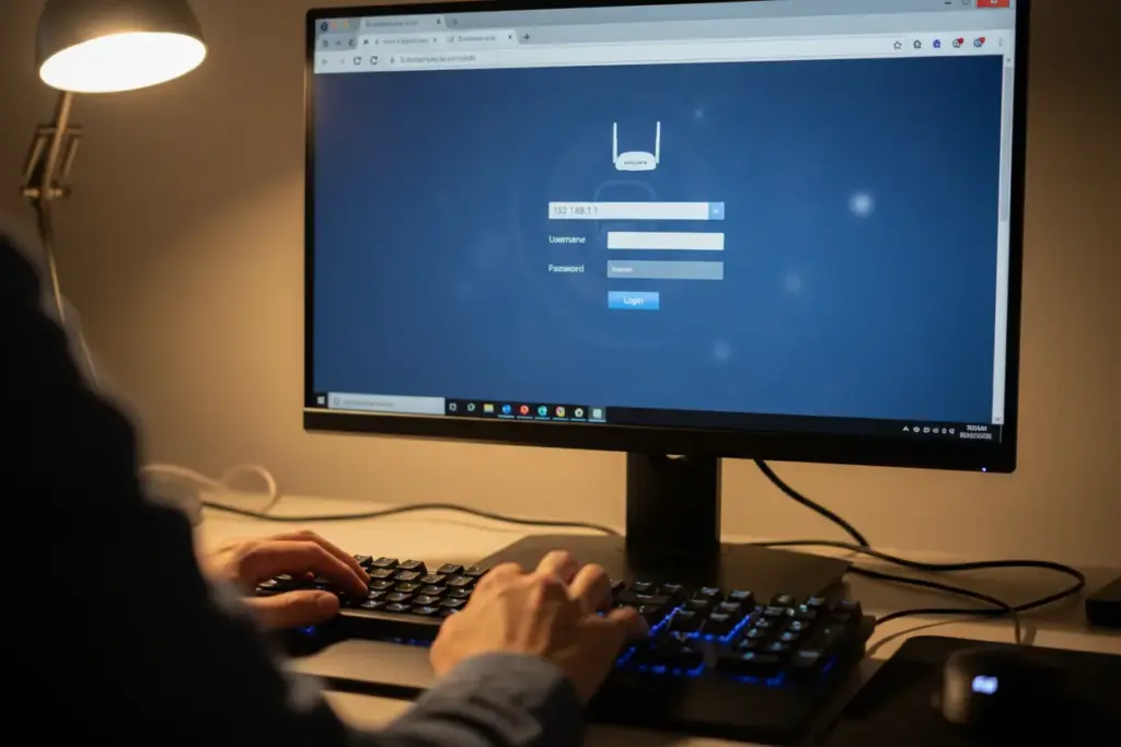 Interface de login do roteador em um navegador web.