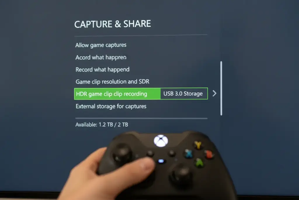 Menu de configuração de captura no console Xbox