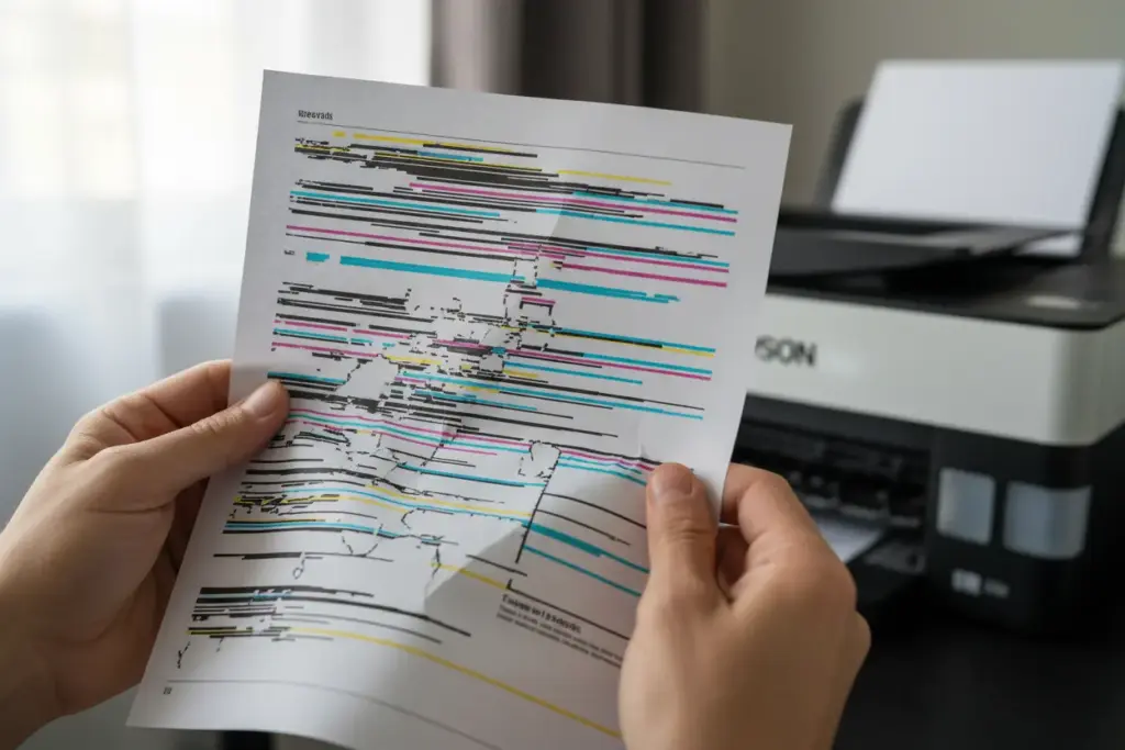 Exemplo de falhas e listras na impressão da L3250