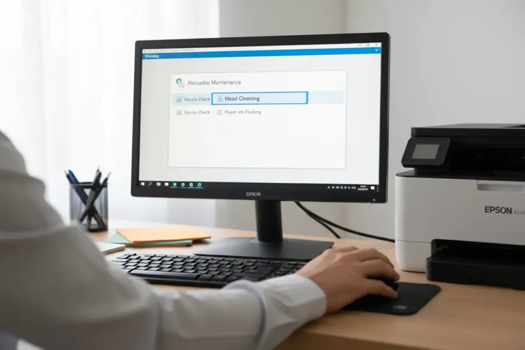 Interface do driver Epson para limpeza de jatos