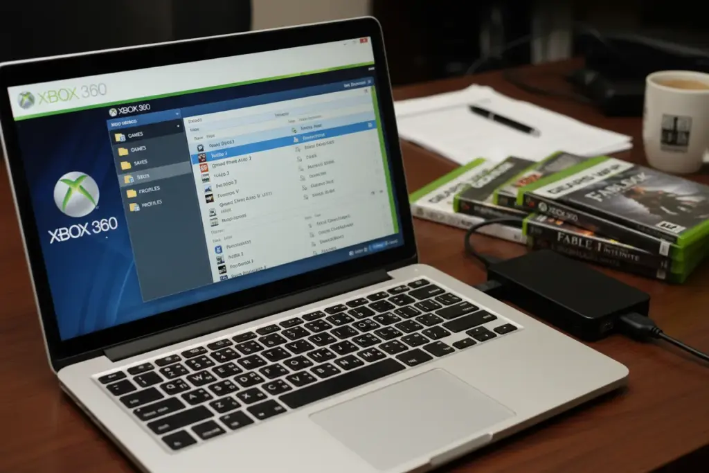 Interface de software para transferir jogos Xbox