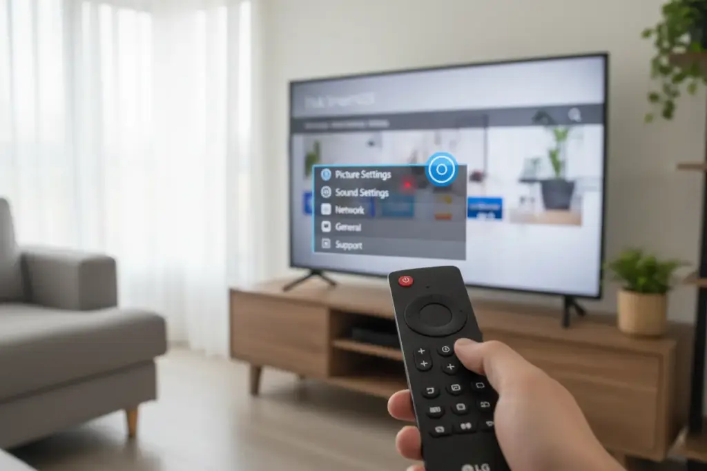 Menu de configurações do WebOS em uma Smart TV LG