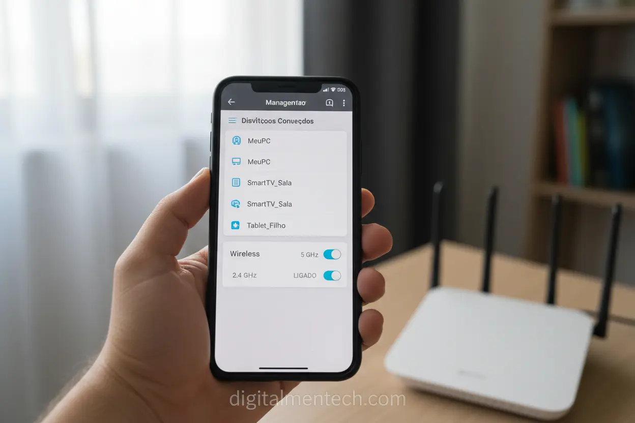 App do roteador no celular Aplicativo do roteador com opção de desligar Wi‑Fi