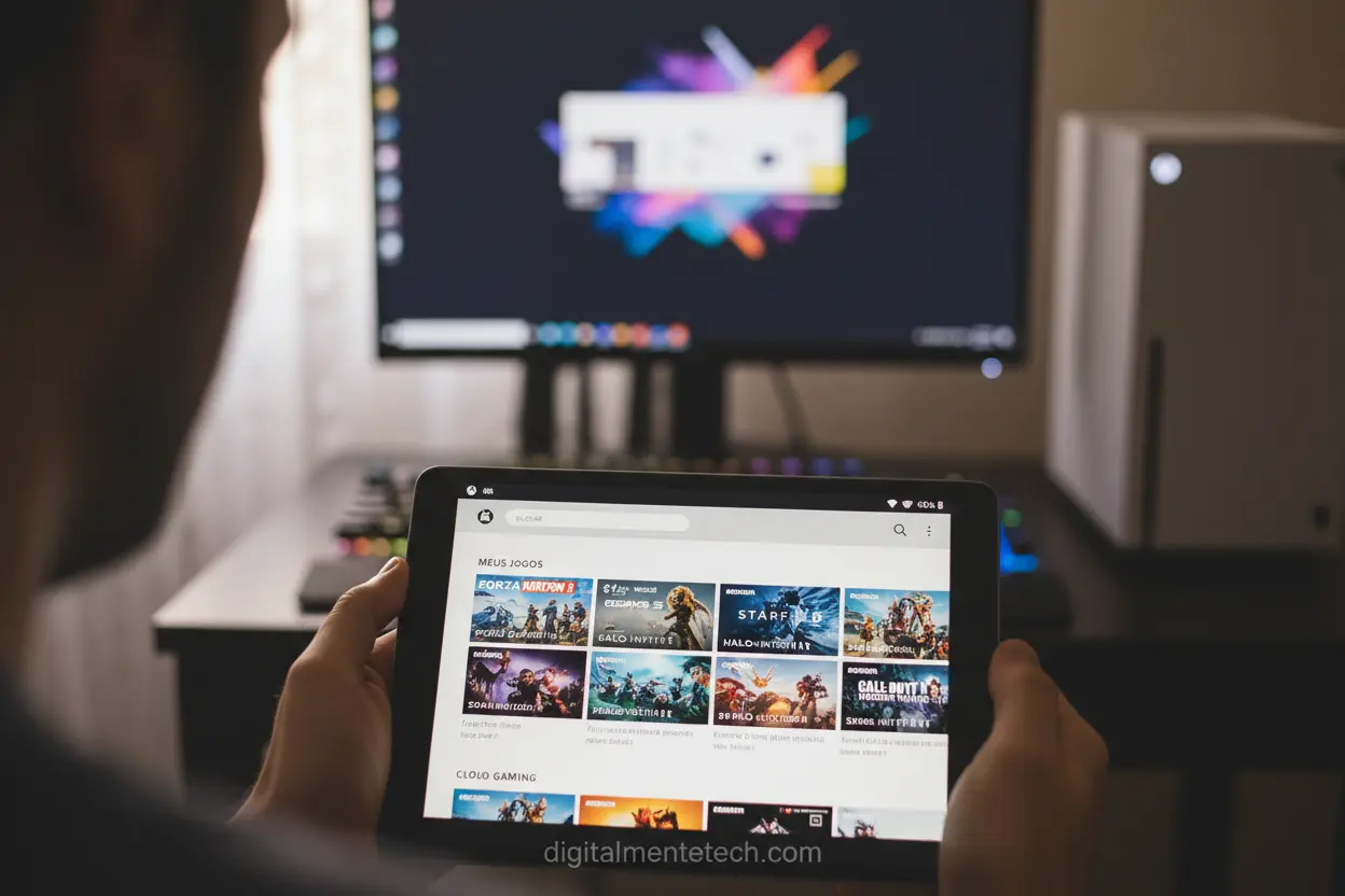 Tela de celular mostrando o aplicativo Xbox com lista de jogos.