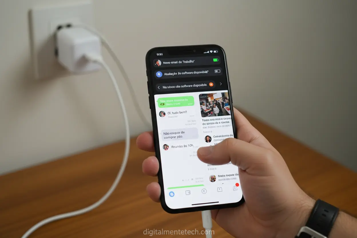 Uso de celular com apps abertos durante o carregamento