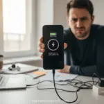 Pessoa frustrada com celular carregando lentamente