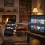 Smartphone conectado a uma TV, transformando-a em Smart.