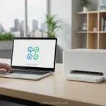 Notebook e impressora conectados