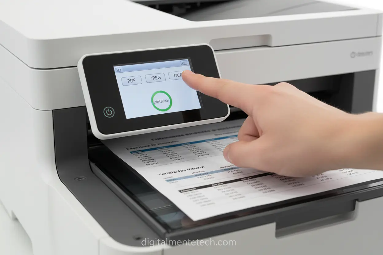 Digitalizar na Impressora Direto Pessoa selecionando opção de digitalizar no painel da impressora