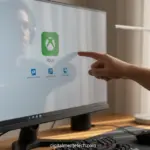 Mão apontando para o ícone do aplicativo Xbox na área de trabalho do Windows.