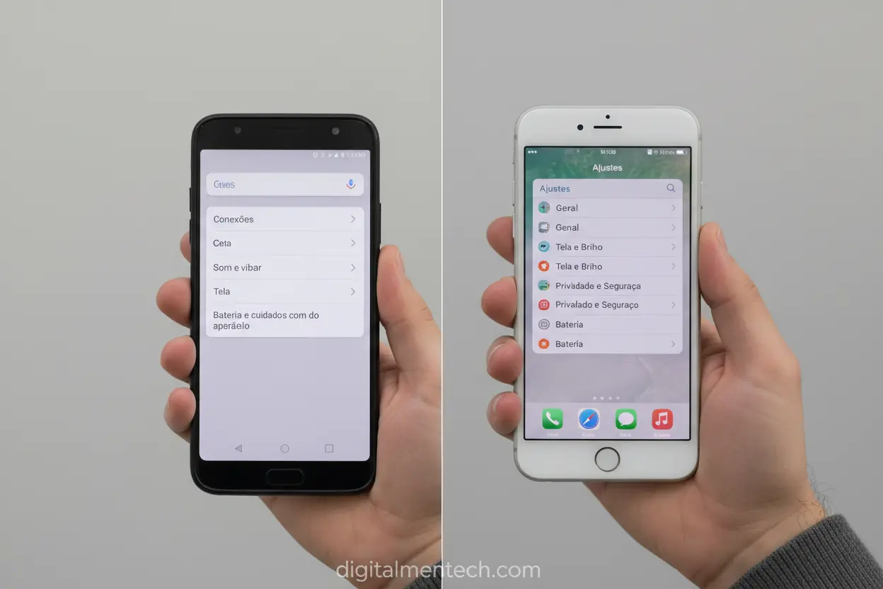 comparação iOS e Android em smartphones