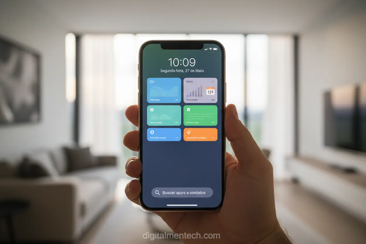 iPhone com interface iOS em uso