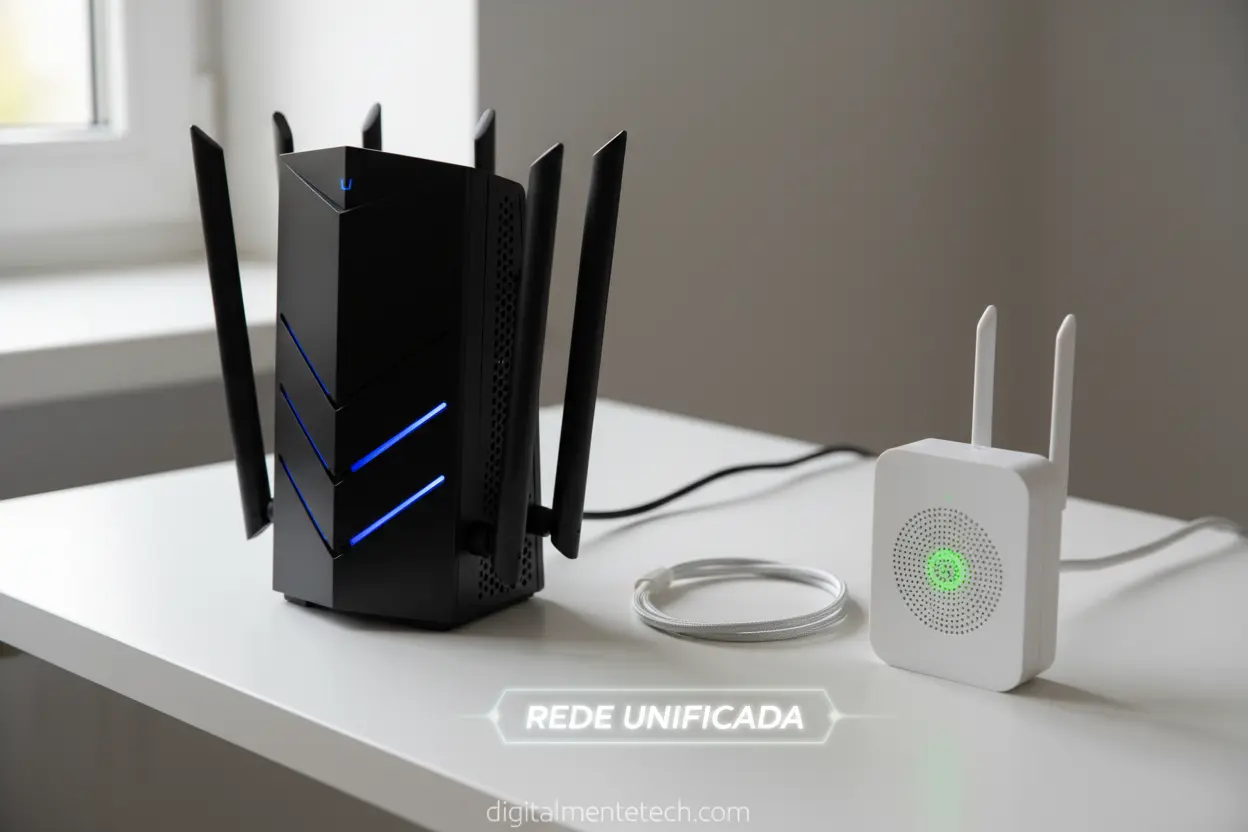 Roteador e Repetidor WiFi Roteador e repetidor Wi-Fi lado a lado.