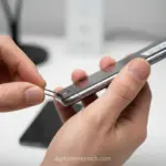 Mãos verificando smartphone para problemas