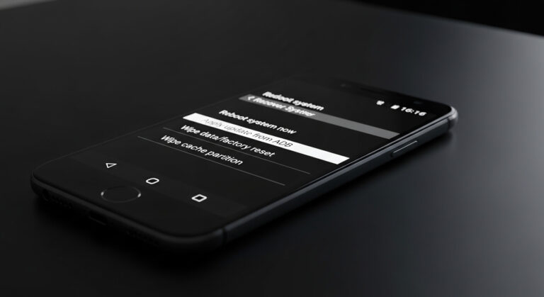 Tela de Recovery Mode de um celular Android mostrando as opções restart bootloader e reboot system now em fundo preto Prompt de geração: "Tela de celular Android no modo Recovery com menu de texto em fundo preto mostrando opções como reboot system now e restart bootloader, estilo screenshot técnico realista"