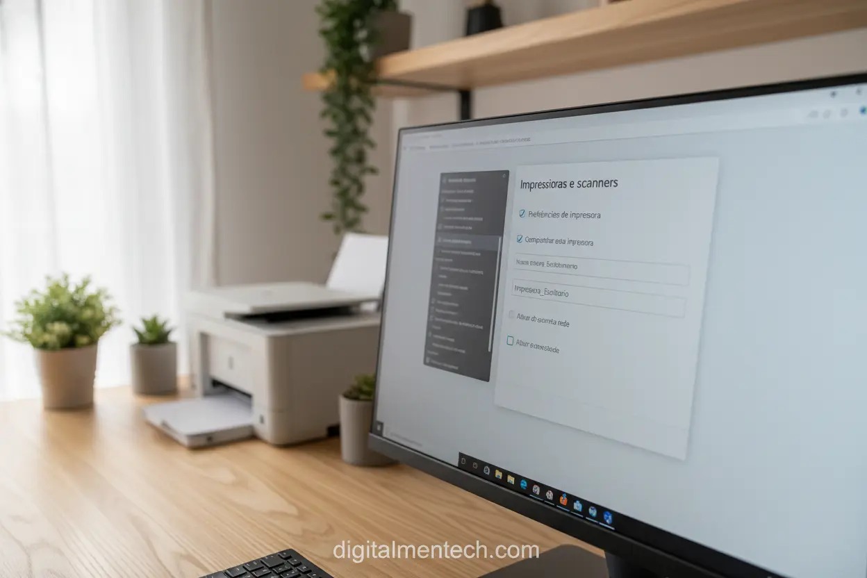 Como colocar impressora na rede no Windows, tela de configurações de compartilhamento