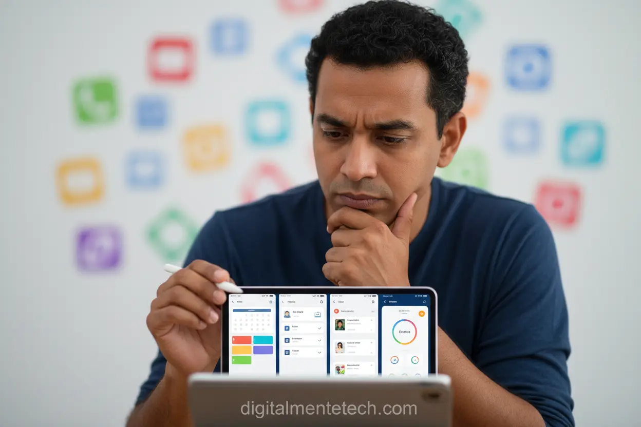 Pessoa comparando os melhores aplicativos para organizar tarefas no tablet