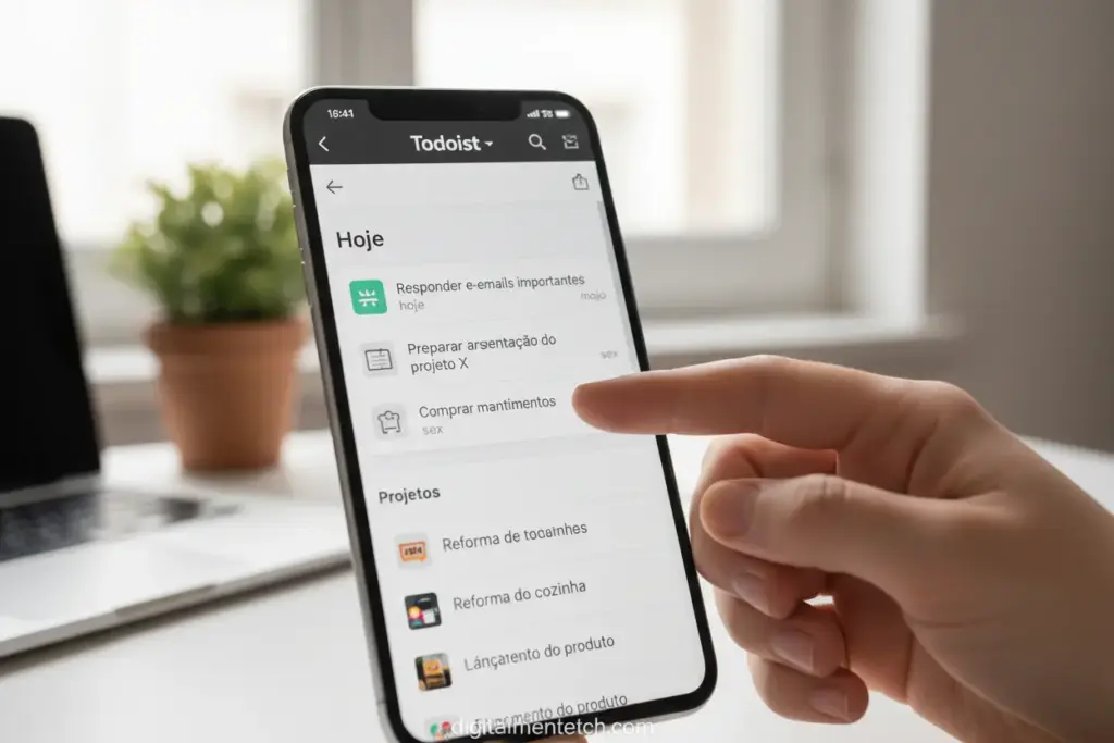 Interface do aplicativo Todoist em um celular